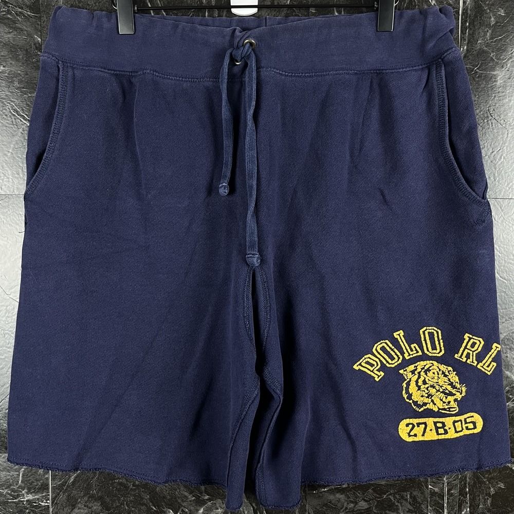 Polo Ralph Lauren Men's Blue Tiger Vtg Distressed Fleece Shorts Large